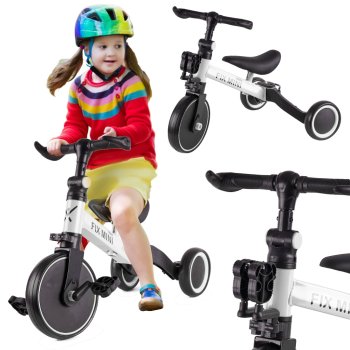 Bērnu trīsritenis ar pedāļiem, balansa velosipēds TRIKE FIX MINI 3in1, Balts | Kids Running Bike Tricycle with Pedals