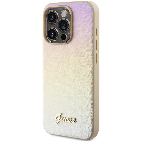 Guess Saffiano Iridescent Script korpuss iPhone 14 Pro - zelta krāsā | case for gold (0)
