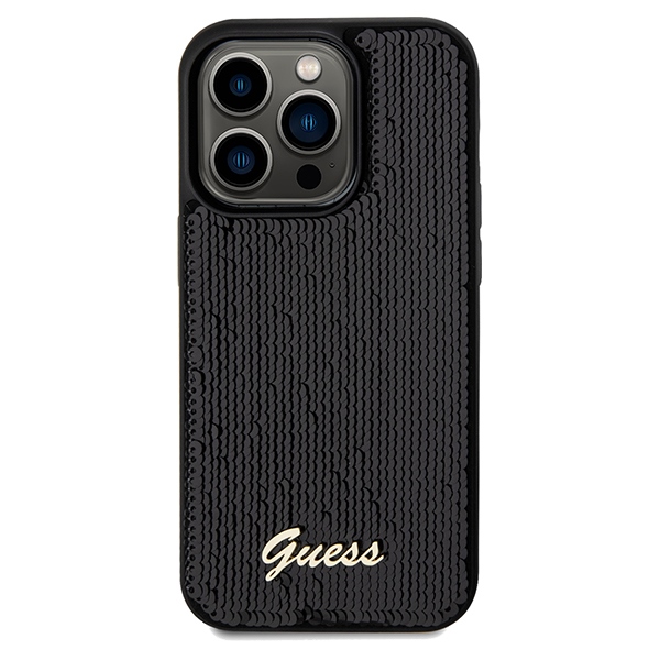 Guess Sequin Script metāla vāciņš iPhone 14 Pro - melns | Metal case for black (1)