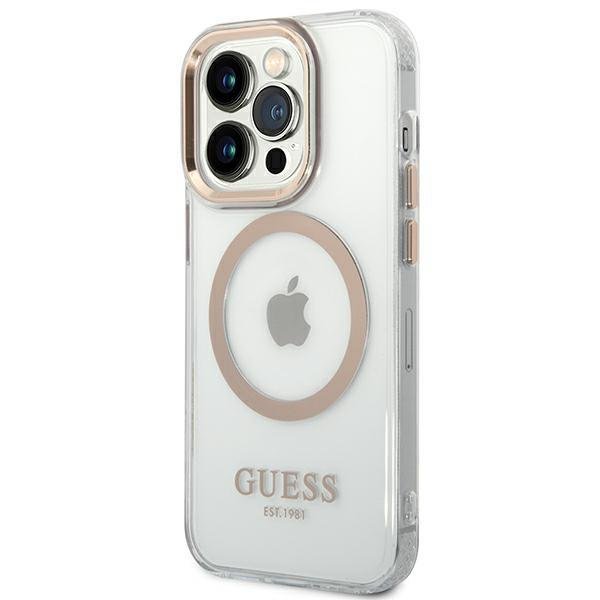Guess Metal Outline MagSafe vāciņš iPhone 14 Pro - Caurspīdīgs / Zelts (0)
