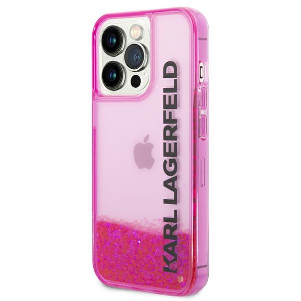 Karl Lagerfeld Liquid Glitter Elong vāciņš iPhone 14 Pro, Rozā (0)