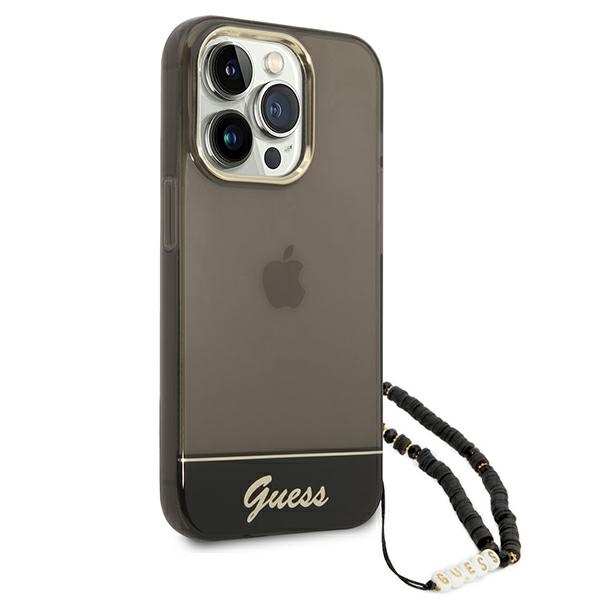 Apple iPhone 14 Pro 6.1'' Guess Translucent Pearl Strap Case Cover (GUHCP14LHGCOHK), Black | Telefona Maciņš Vāks... (1)