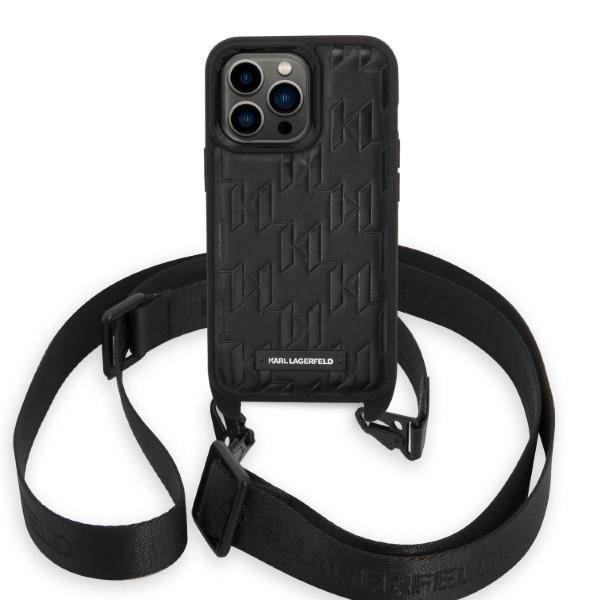 Apple iPhone 14 Pro 6.1'' Karl Lagerfeld Monogram Plaque Logo Strap Case Cover (KLHCP14LSTMMK), Black | Telefona... (0)
