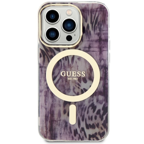 Guess iPhone 14 Pro vāciņš Leopard MagSafe, rozā (1)
