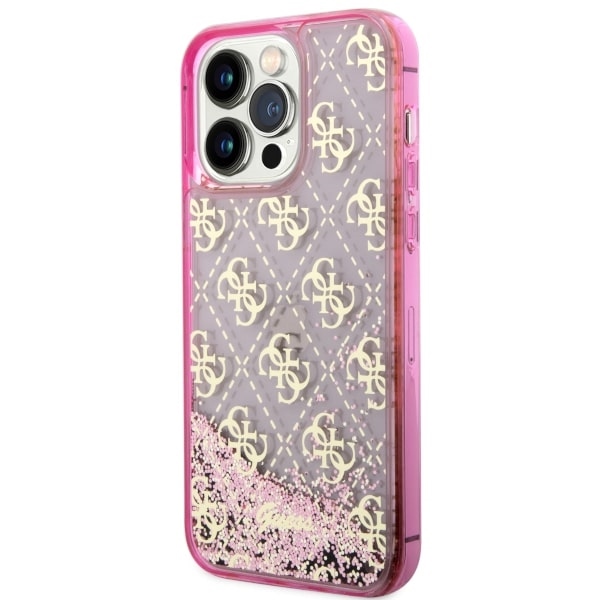 Guess iPhone 14 Pro vāciņš Liquid Glitter 4G Translucent, rozā (0)