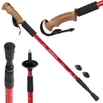 Viegls nordic walking trekinga nūja ar korķa rokturi, sarkana, 1 gab.