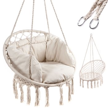 Dārza Mājas Šūpuļtīkls Šūpoles Krēsls no Pītām Virvēm "Stārķa ligzda" ar Spilvenu | Garden Hammock Chair Swing with Pillow