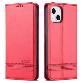 Apple iPhone 14 6.1'' AZNS Leather Stand Case Cover with Card Slots, Red | Telefona Maciņš Vāciņš Apvalks...