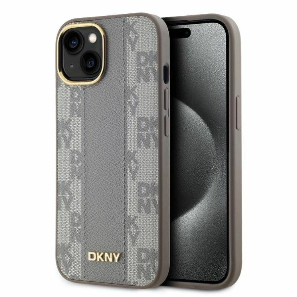 Apple iPhone 14 6.1'' DKNY Leather Checkered Mono Pattern MagSafe Case Cover, Beige | Telefona Vāciņš Maciņš Maks...