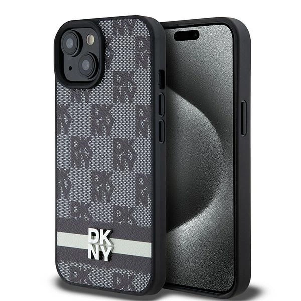 Apple iPhone 14 6.1'' DKNY Leather Checkered Mono Pattern Printed Stripes Case Cover, Black | Telefona Vāciņš...