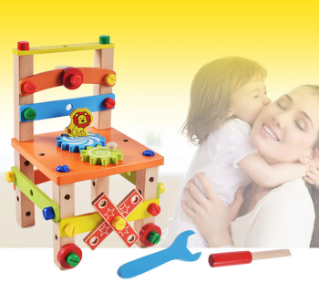 Mājas Darbnīca Koka Konstruktors Bērnu Krēsls ar Zobratiem un Detaļām, 49el. | Home Workshop Wooden Constructor