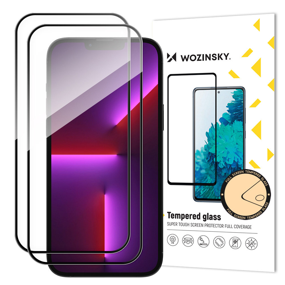 2 gab. Pilna ekrāna rūdīts stikls ar rāmi Korpuss Friendly Wozinsky Full Glue iPhone 15 Pro Max - melns | pcs....