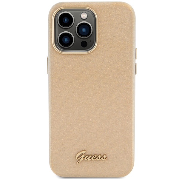 Apple iPhone 15 Pro Max 6.7'' Guess Glitter Glossy Script Case Cover, Gold | Telefona Maciņš Vāks Apvalks Bampers (1)