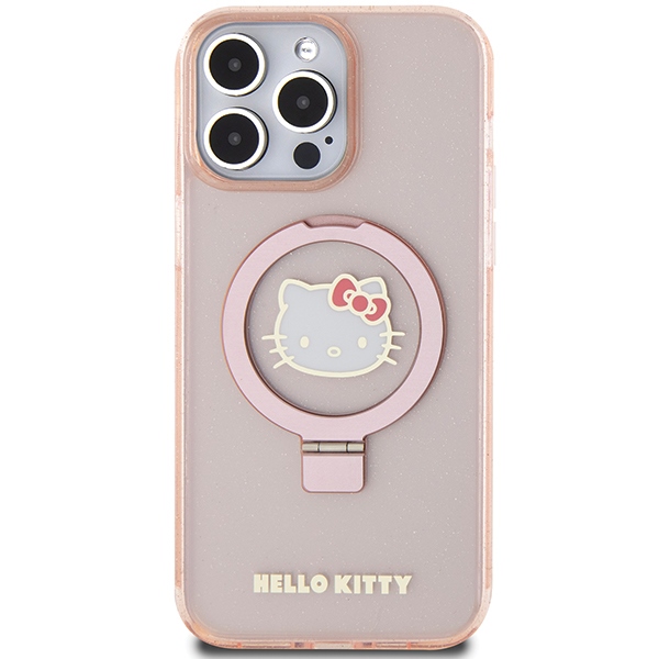 Apple iPhone 15 Pro Max 6.7'' Hello Kitty Ring Stand Glitter Electrop Logo MagSafe Cover Case, Pink | Telefona Maciņš... (1)