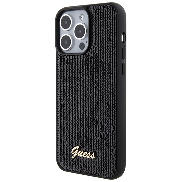 Guess Sequin Script metāla vāciņš iPhone 15 Pro Max - melns | Metal case for black (0)