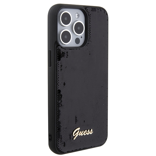 Guess Sequin Script metāla vāciņš iPhone 15 Pro Max - melns | Metal case for black (2)