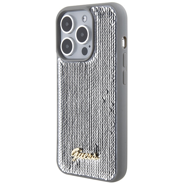 Guess Sequin Script metāla vāciņš iPhone 15 Pro Max - sudraba krāsā | Metal case for silver (0)