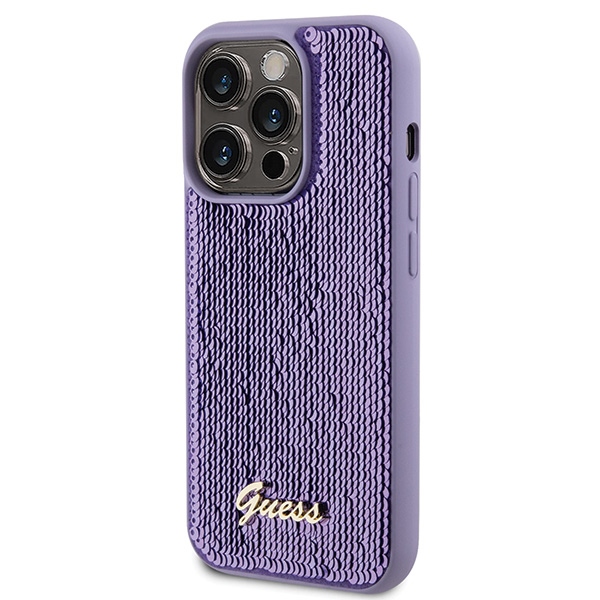 Guess Sequin Script metāla vāciņš iPhone 15 Pro Max - violets | Metal case for purple (0)
