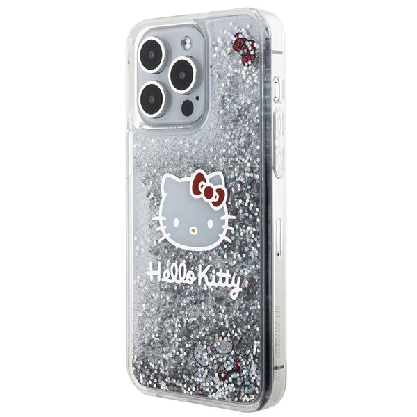 Apple iPhone 15 Pro Max 6.7'' Hello Kitty Liquid Glitter Charms Kitty Head Cover Case, Silver | Telefona Maciņš... (0)