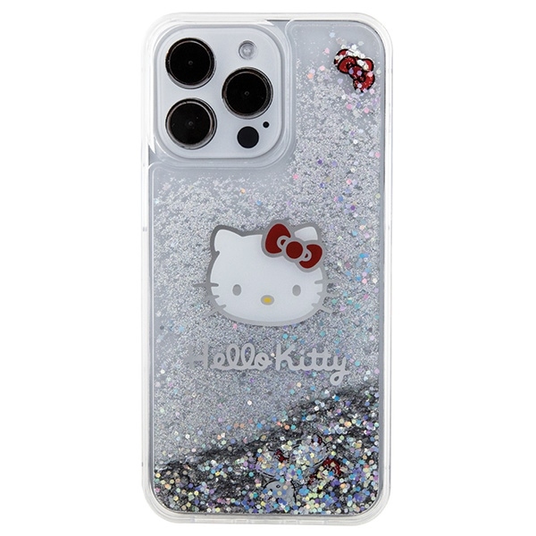 Apple iPhone 15 Pro Max 6.7'' Hello Kitty Liquid Glitter Charms Kitty Head Cover Case, Silver | Telefona Maciņš... (1)