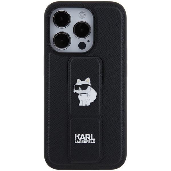 Apple iPhone 15 Pro Max 6.7'' Karl Lagerfeld Gripstand Saffiano Choupette Pins Cover Case, Black | Telefona Vāciņš... (2)