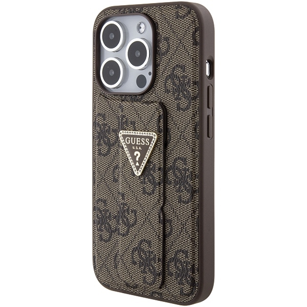 Guess Grip Stand 4G Triangle Strass apvalks iPhone 15 Pro Max - brūns | case for brown (1)