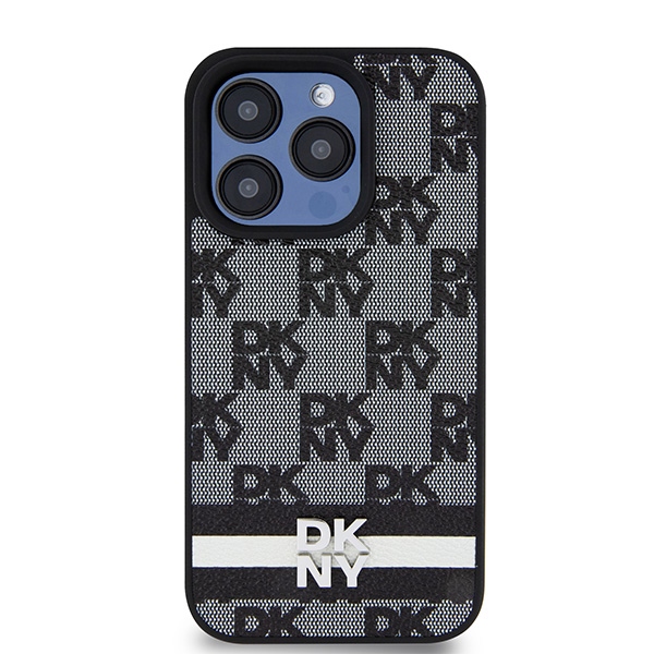 Apple iPhone 15 Pro Max 6.7'' DKNY Leather Checkered Mono Pattern Printed Stripes Case Cover, Black | Telefona... (1)