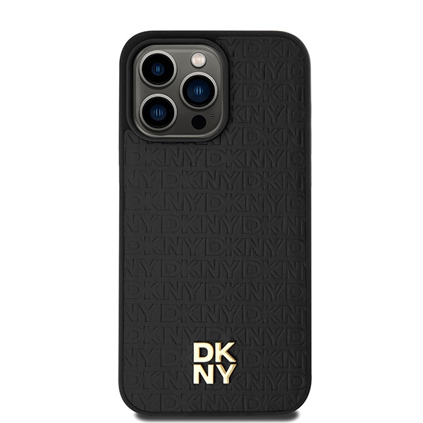 Apple iPhone 15 Pro Max 6.7'' DKNY Leather Monogram Pattern Metal Logo MagSafe Case Cover, Black | Telefona Vāciņš... (1)