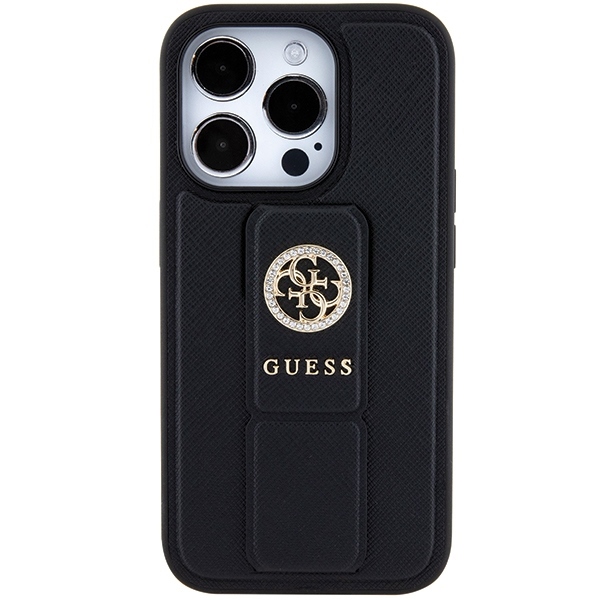 Guess Grip Stand 4G Saffiano Strass vāciņš iPhone 15 Pro Max - melns | case for black (1)