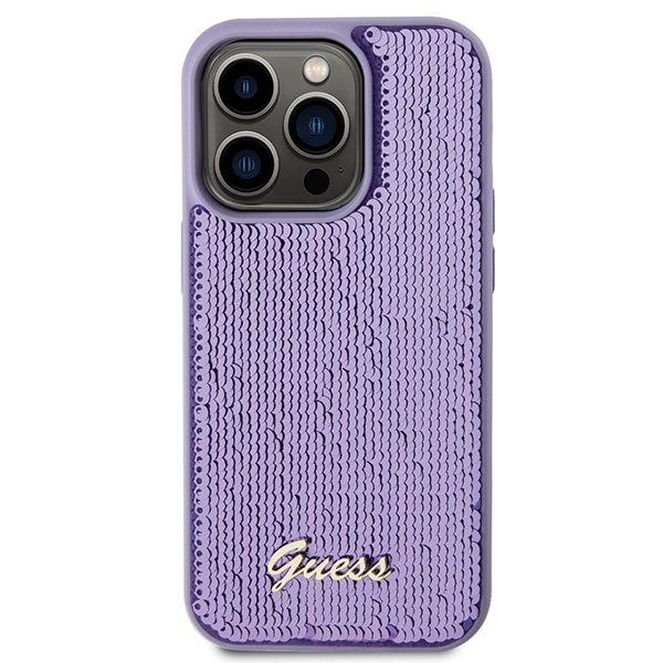 Guess Sequin Script metāla vāciņš iPhone 15 Pro - violets | Metal case for purple (1)