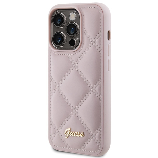 Guess stepēts metāla logo korpuss iPhone 15 Pro - rozā krāsā | Quilted Metal case for pink (0)
