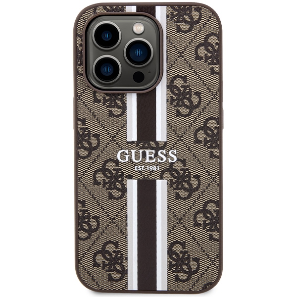 Apple iPhone 15 Pro 6.1'' Guess 4G Printed Stripes MagSafe Case Cover, Brown | Telefona Maciņš Vāks Apvalks Bampers (1)
