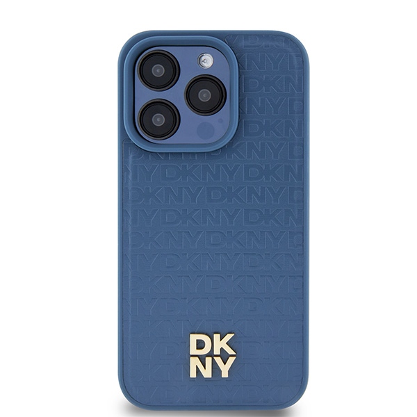 Apple iPhone 15 Pro 6.1'' DKNY Leather Monogram Pattern Metal Logo MagSafe Case Cover, Blue | Telefona Vāciņš... (1)