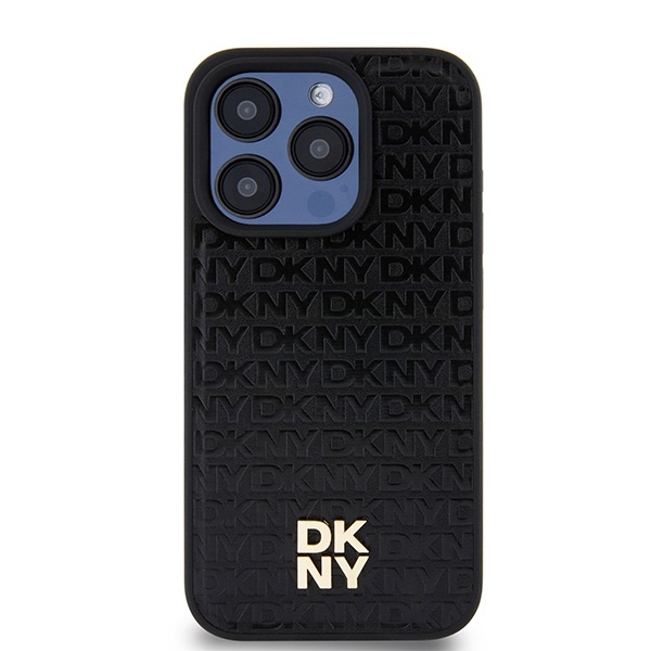 Apple iPhone 15 Pro 6.1'' DKNY Leather Monogram Pattern Metal Logo MagSafe Case Cover, Black | Telefona Vāciņš... (1)