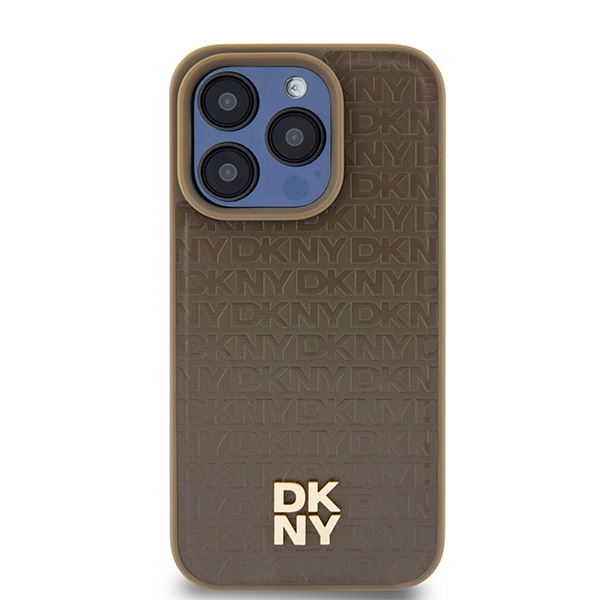 Apple iPhone 15 Pro 6.1'' DKNY Leather Monogram Pattern Metal Logo MagSafe Case Cover, Brown | Telefona Vāciņš... (1)