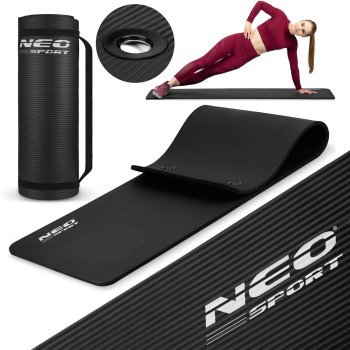 Biezs vingrošanas paklājiņš Neo-Sport ar caurumiem 183 x 60 cm 192000, melns