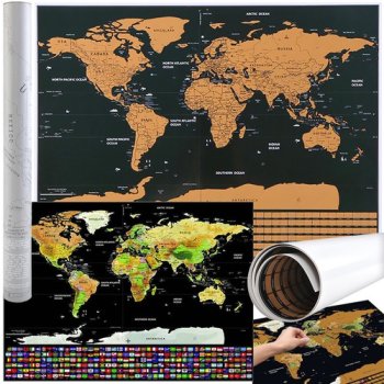 Nokasāmā Ceļotāja Pasaules Karte Plakāts 82x59cm, Lieliska dāvana 23443 | World Map Scratch Card