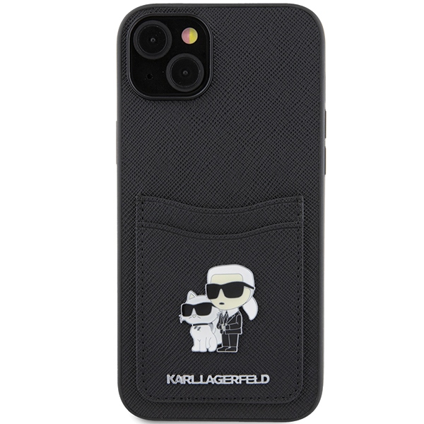 Apple iPhone 15 6.1" Karl Lagerfeld Saffiano Cardslot Karl&Choupette Metal Pin Case Cover, Black | Telefona Maciņš... (1)