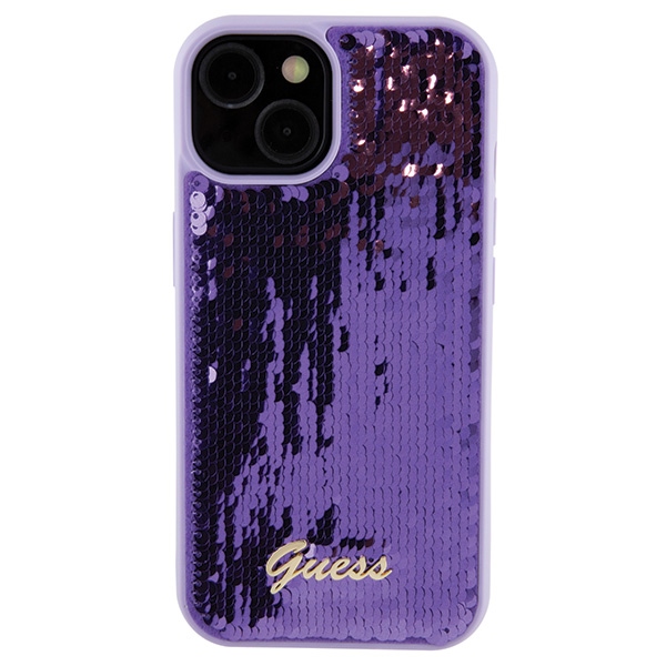 Guess Sequin Script metāla vāciņš iPhone 15 - violets | Metal case for purple (1)