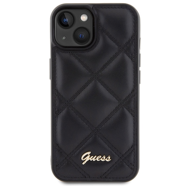 Guess stepēts metāla logo korpuss iPhone 15 - melns | Quilted Metal case for black (1)