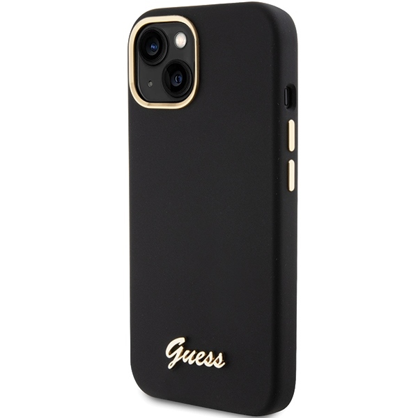Guess silikona Script Metal logo & rāmis iPhone 15 - melns | Silicone Frame case for black (0)