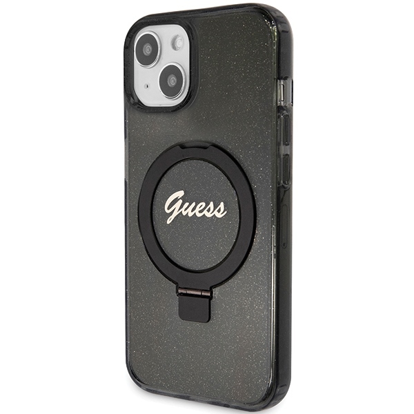 Guess Ring Stand Script Glitter MagSafe apvalks iPhone 15 - melns | case for black (0)