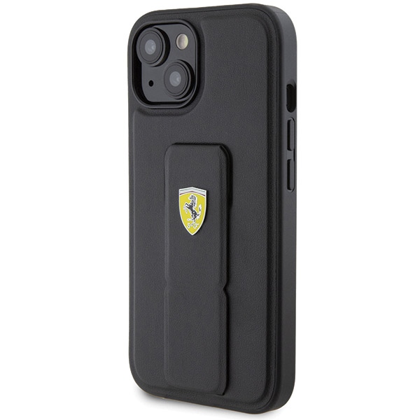 Ferrari Grip Stand metāla vāciņš ar logotipu iPhone 15 - melns | Metal Logo case for black (0)