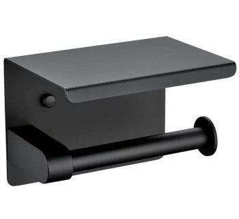 Tualetes papīra turētājs ar plauktu, Melns | Toilet Paper Holder with Shelf