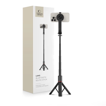 Tech-Protect L04S Saliekams Selfiju Kāts Nūja + Tripods ar Bluetooth, Melns | Selfie Stick + Tripod with Bluetooth