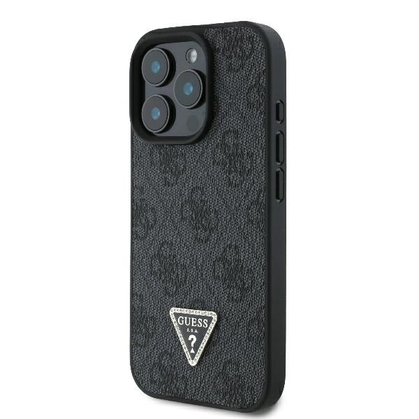 Guess Ādas 4G Triangle Strass MagSafe futrālis iPhone 16 Pro Max - melns | Leather Case for black (0)