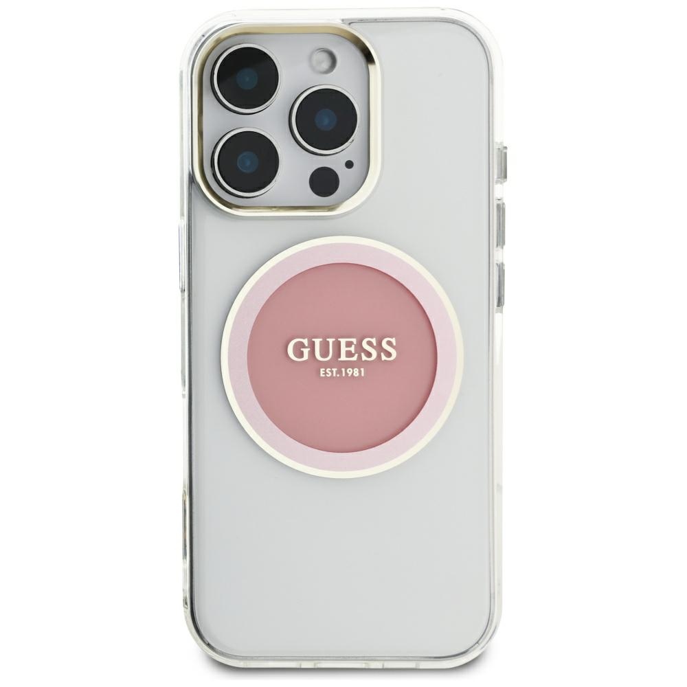 Guess IML Metal Colored Circle Classic Logo MagSafe vāciņš iPhone 16 Pro Max - rozā | Phone Case Cover Pink (1)
