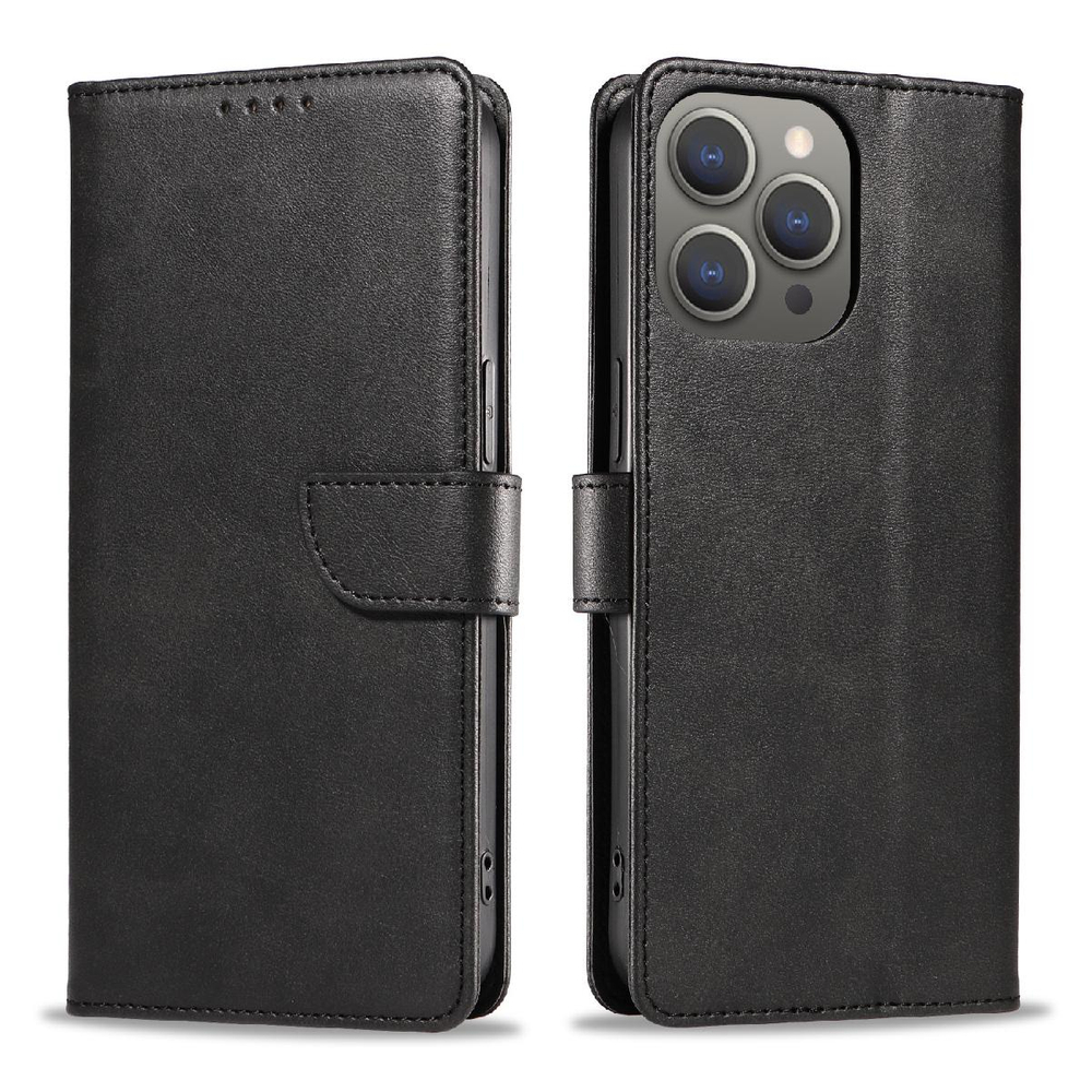 Ādas grāmatas tipa maciņš iPhone 16 Pro Max - melns | Leather Book Phone Case Cover Black (0)