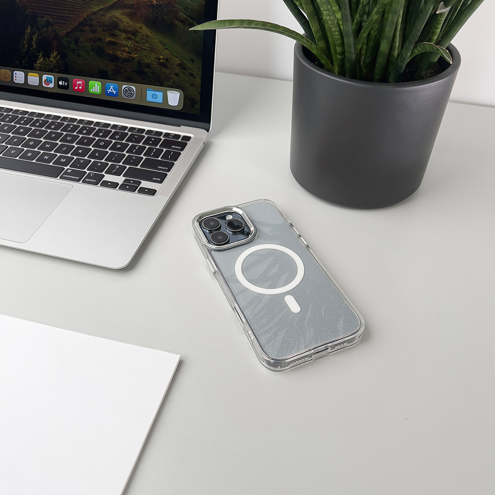Glitter Case MagSafe vāciņš iPhone 16 Pro Max - balts ar spīdumiem | White With (3)