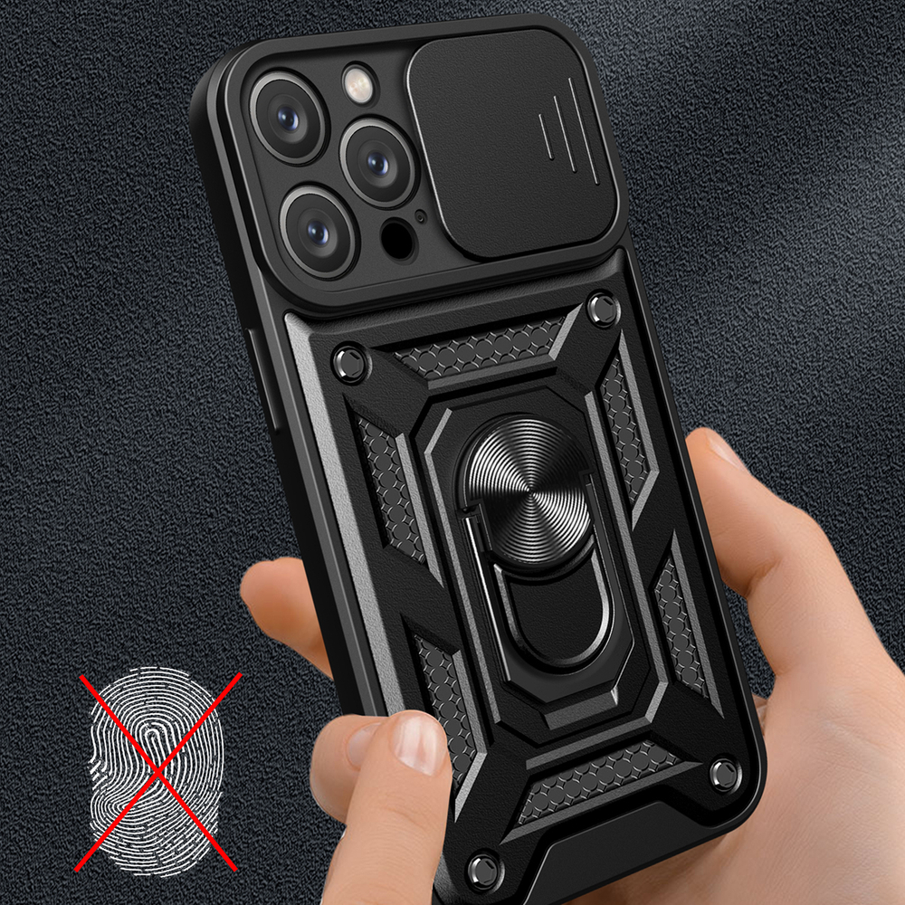 Hybrid Armor Camshield iPhone 16 Pro Max bruņu maciņš ar kameras aizsargu un statīvu - melns | Armored Case With... (3)